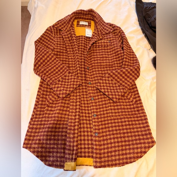 Free People Brown Plaid Trench Coat - Picture 2 of 3